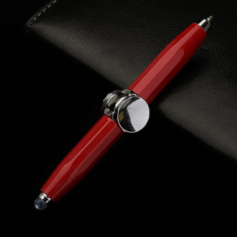 Red metal OrbitGlow pen with central spinning bearing